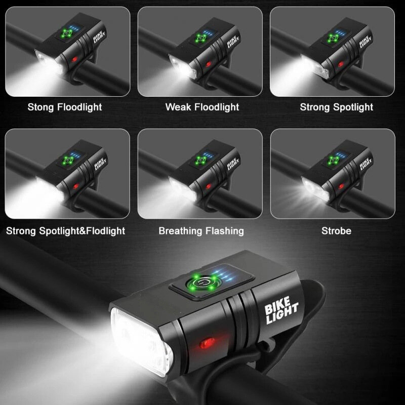 USB recarregável LED bicicleta luz com Power Display, Mountain Road bicicleta lâmpada dianteira, lanterna, equipamento de ciclismo, 1000LM, novo