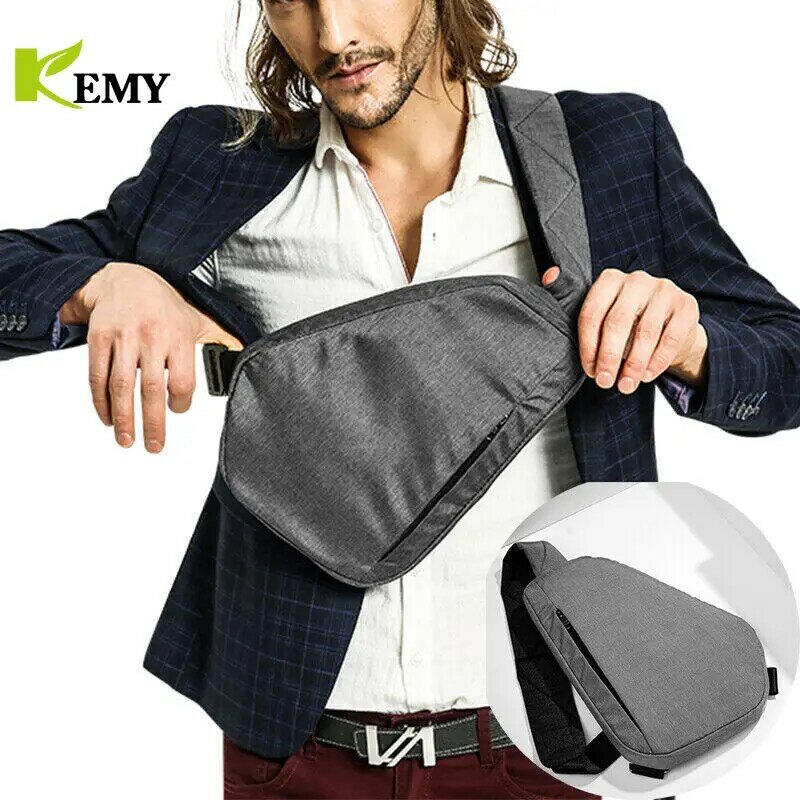 KEMY-Bolso de hombro multifunción con USB para hombre, bandolera cruzada, bolso de pecho impermeable, paquete de viaje, paquete de mensajero