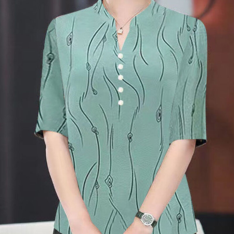2024 nowa letnia elegancka moda Retro luźna Casual pani koszula damska styl angielski guzik z dekoltem w szpic z krótkim rękawem eleganckie koszule