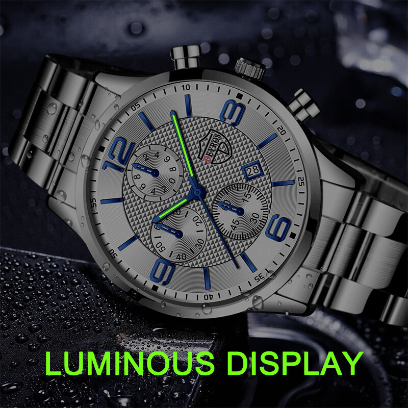 Luxury Mens Stainless Steel Watches Fashion Men Business Leather Quartz Watch Man Calendar Date Luminous Clock relogio masculino