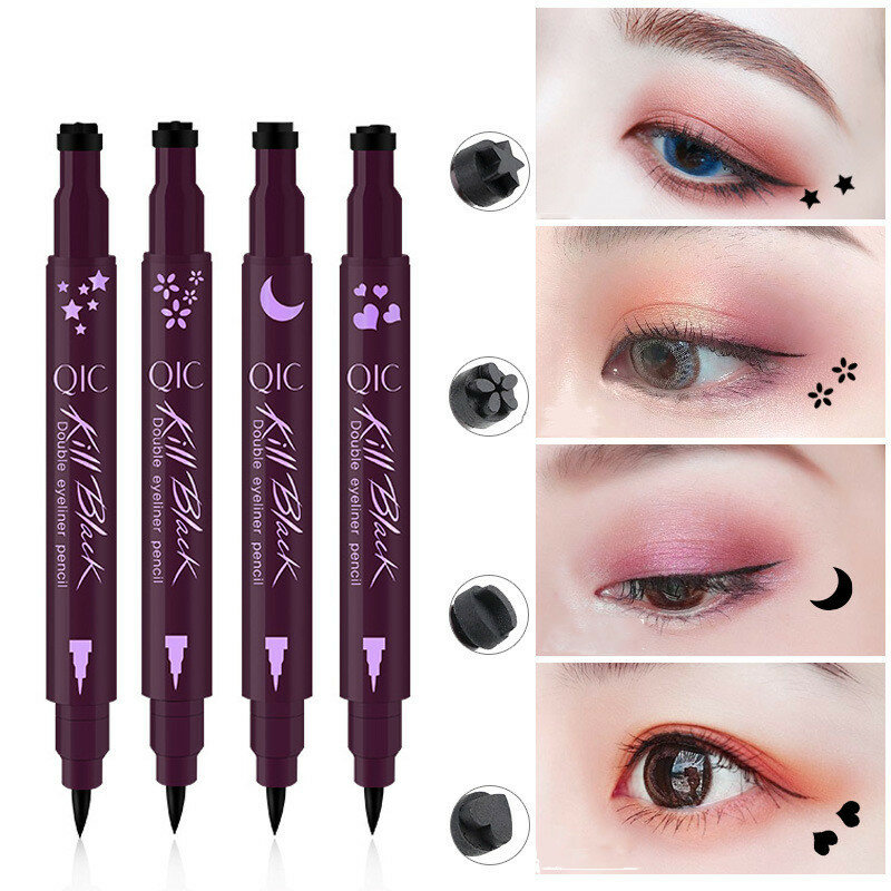 Delineador de ojos líquido 2 en 1, con purpurina, sello de ala fina, maquillaje, negro, marrón, ojos ahumados, gran oferta