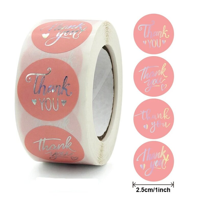 Pegatina redonda de corazón rosa para álbum de recortes, pegatina de agradecimiento, sello de sobre de 1 pulgada, papelería, 50-500 piezas