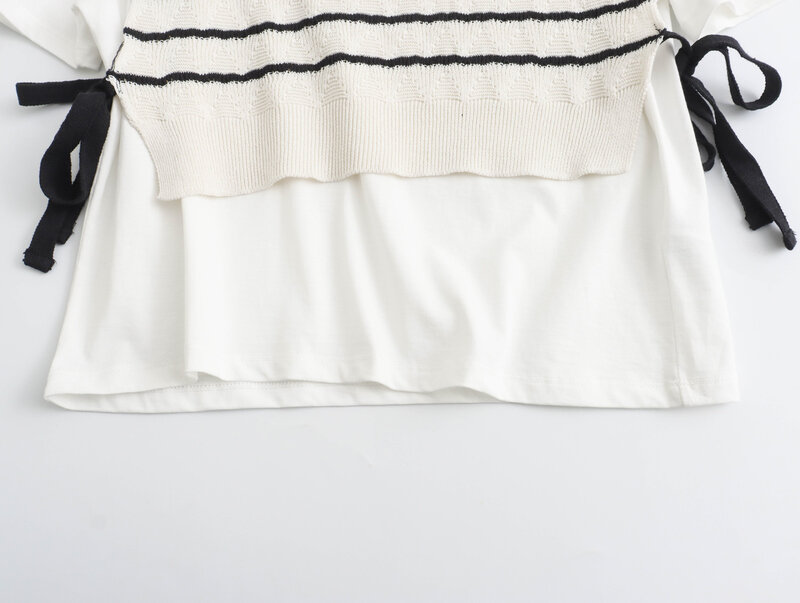 Maxdutti-T-shirt manches courtes col rond pour femme, vêtement à la mode, patchwork, vintage, rayé, été
