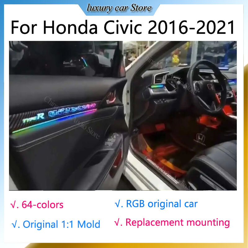 Luz LED de ambiente para coche, lámpara de Control Central, consola Central, para Honda Civic 2016, 2017, 2019, 2020, 2021