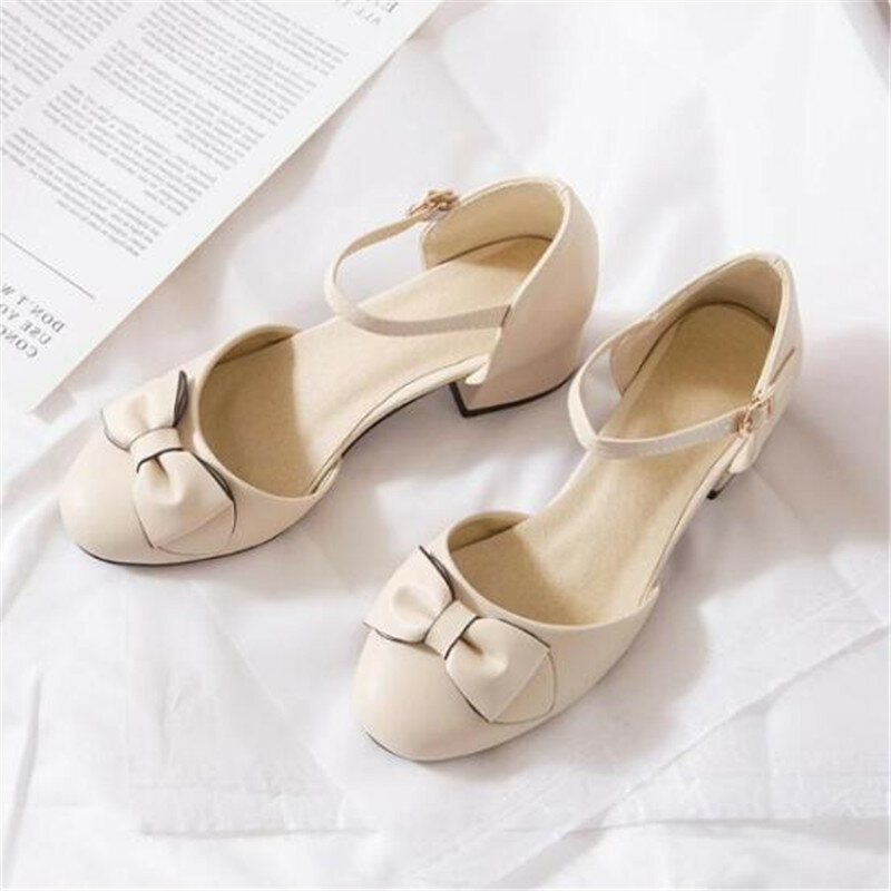 Girl High Heel Shoes Kids Sandals Women Mary Jane Pumps Chunky Heels Ankle Strap BowKnot Banquet Party Princess Shoes 28-39