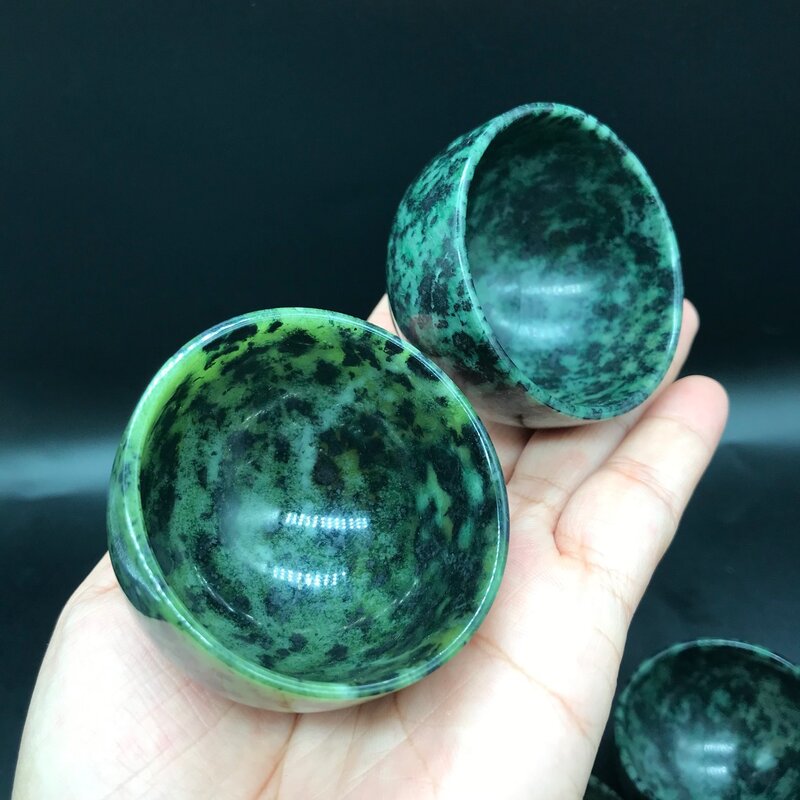 Natural Tibetan Jade Medicine Wang Shi Teacup Serpentine Jade Belt Magnetic Teacup Health Care Ornaments