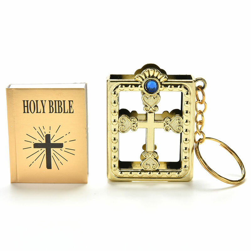 1Pc Mini Heilige Bijbel Sleutelhanger Engelse Religieuze Miniatuur Papier Spirituele Christelijke Jezus Cover Sleutelhanger Cadeau
