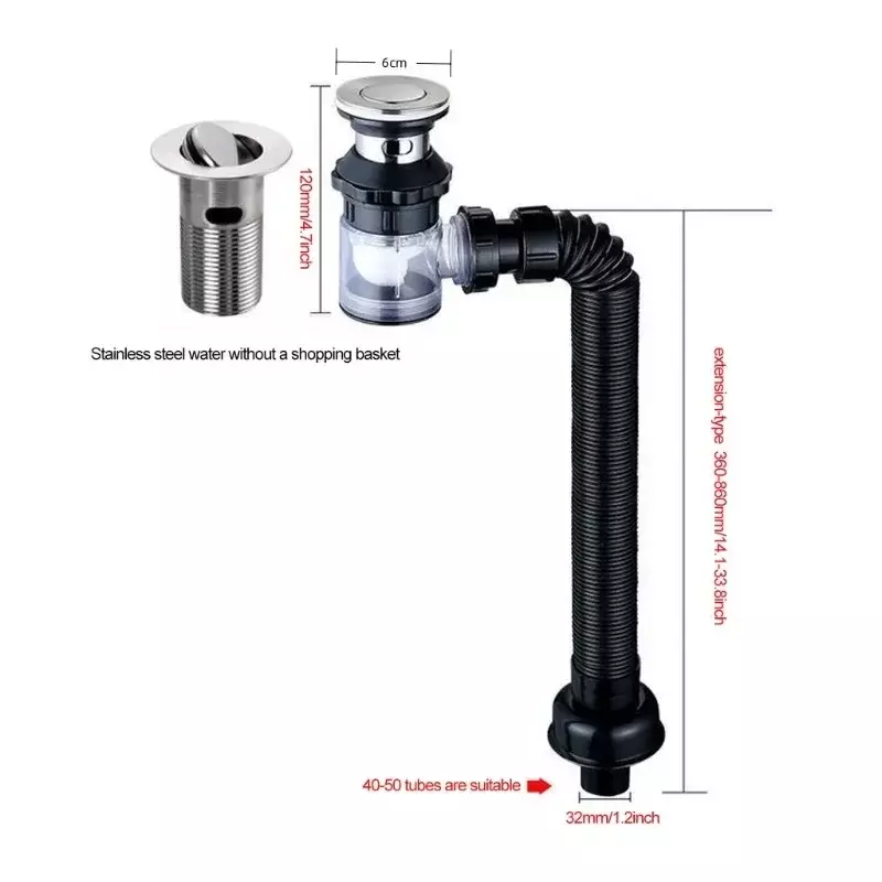Tubo di drenaggio flessibile tubo di fognatura per lavello universale P-Trap tubo per lavello installazione del bacino per accessori da cucina per il bagno