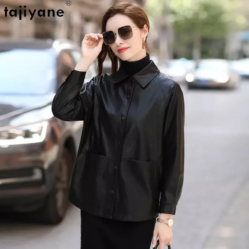 Tajiyane 여성용 진짜 양가죽 루즈 코트, 캐주얼 패션, 진짜 가죽 재킷, 고품질, 2023 용수철 가을