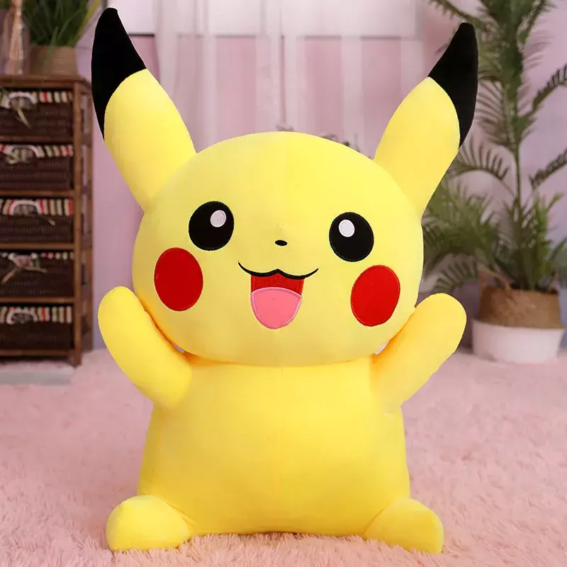 80ซม.ขนาดใหญ่ Pokemon Pikachu ตุ๊กตาญี่ปุ่นอะนิเมะอะนิเมะซนน่ารัก Pikachu เด็กของเล่นคริสต์มาส Kado Ulang Tahun