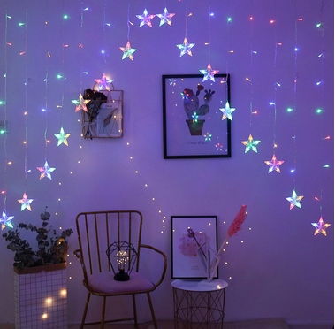 LED Colorful Star Curtain Light Christmas Day Door Curtain Light decorazione della camera da letto Light