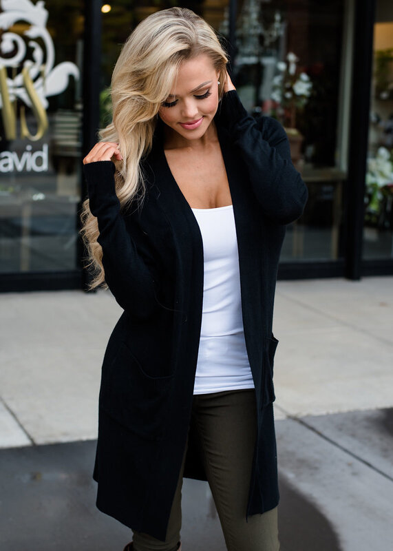 Cárdigans de punto de manga larga para mujer, ropa de abrigo informal, de Modal, con bolsillos laterales, color negro, para verano y otoño