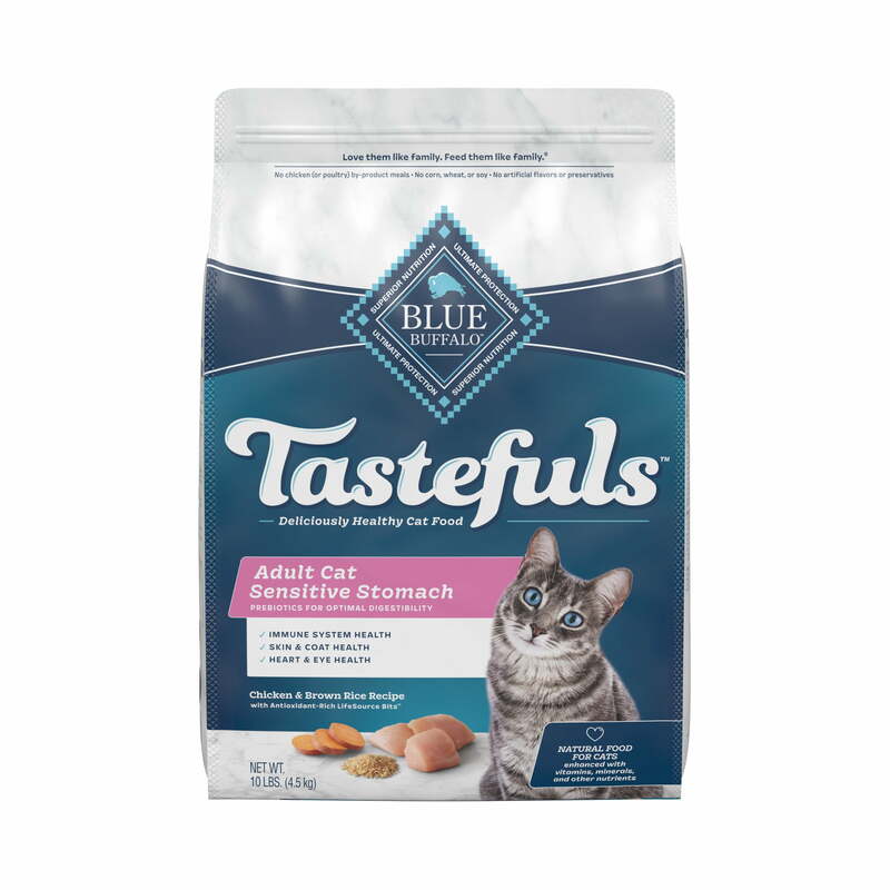 Blue Buffalo Tastefuls Sensitive Stomach Natural Adult Dry Cat Food Chicken 10lb bag Convenient for the stomach