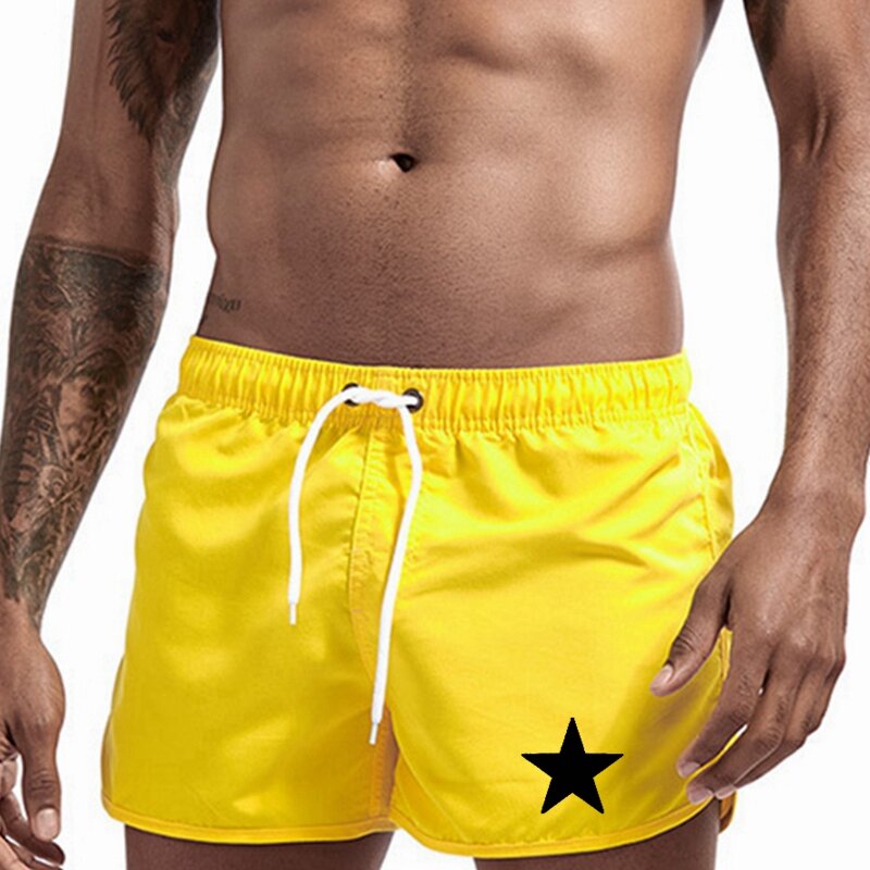 Pantalones cortos de playa para hombre, bañador informal con estampado de estrella de cinco puntas, color rojo, verano, 2024