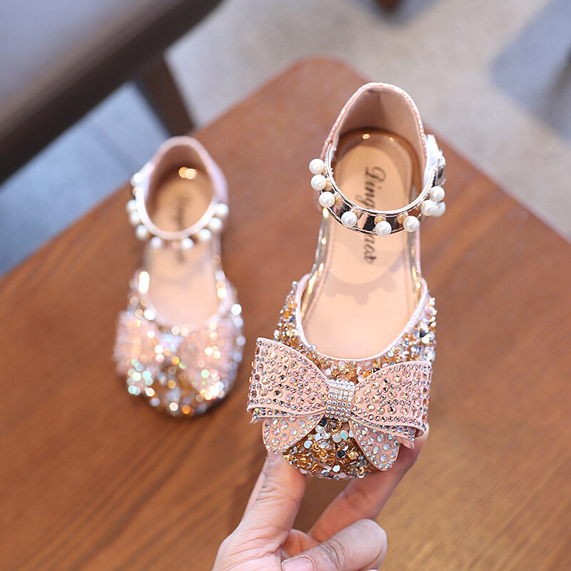 Summer Korean Bow Girls Sandals Baby Princess Shoes Toddler Slippers Glitter Design Children's Shoes