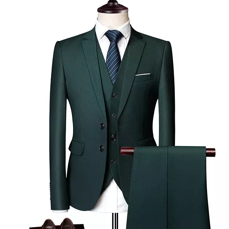Blazers-Conjunto de tres piezas para hombre, chaqueta, chaleco y pantalones, traje informal de negocios, vestido Formal ajustado, esmoquin para novio y boda