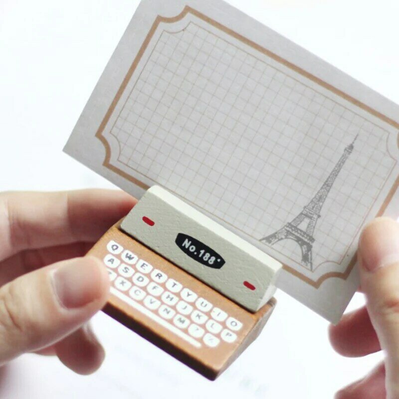 Porte-cartes en bois en forme de machine à écrire vintage, porte-cartes photo, clips mémo, Kawaii Messege, présentoir de notes, bureau, évaluation