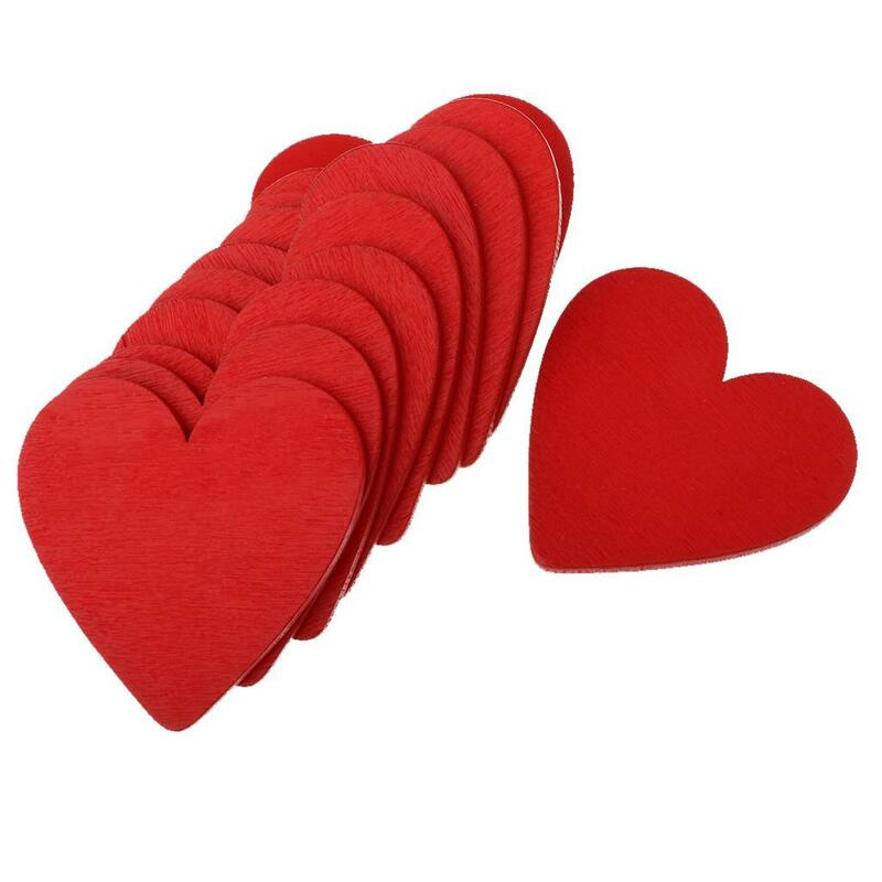2X 10 buah potongan hati kayu merah potongan potongan kayu untuk kerajinan dekorasi pernikahan