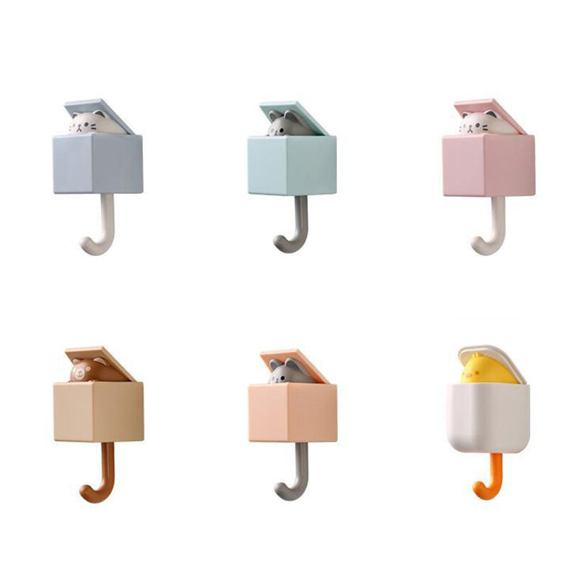 Мультяшный Кот, крючок, самоклеящиеся вешалки для дверей в спальню, крючки для ключей, зонтиков, полотенец, крышек, пальто, Настенная декоративная вешалка в виде животного