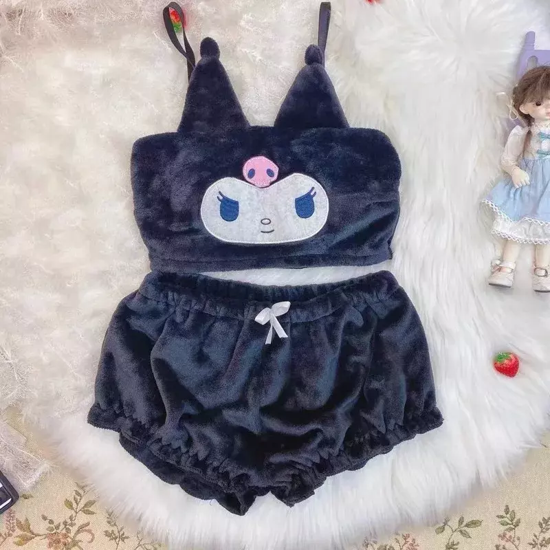 Kawaii Anime Kuromi piżama moja melodia pompon Purin Hello Kitty zimowy ciepły pluszowy zakrętka tubki strój kąpielowy prezenty świąteczne