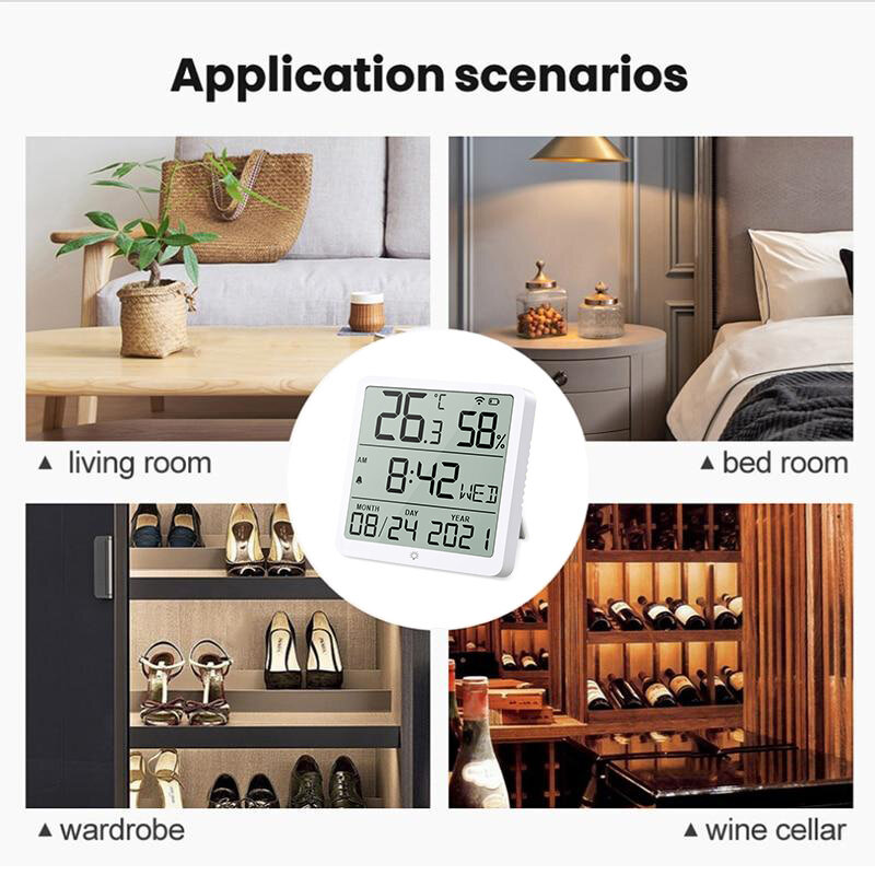 Tuya casa inteligente wi fi sensor de umidade temperatura vida inteligente termômetro interior 24 horas relógio sensores para alexa google voz