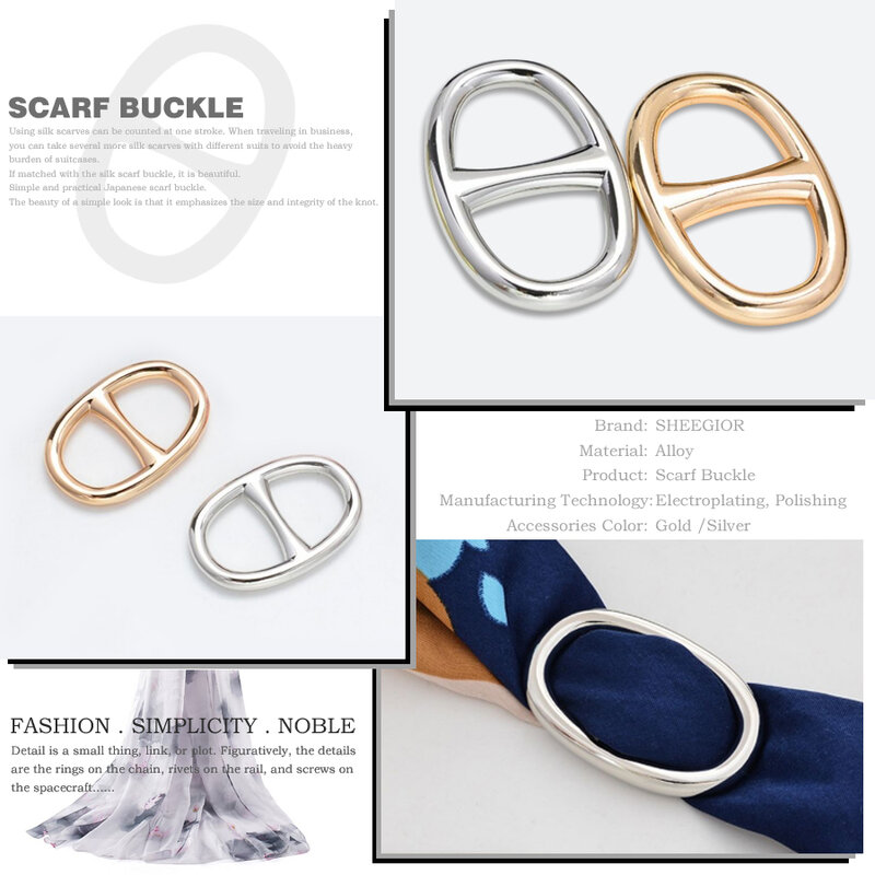 Fashion Simplicity Silk Scarf Buckle Ring Clips T-shirt Tie Clips Clothing Ring Round Circle Clip Brooches for Women Accessories