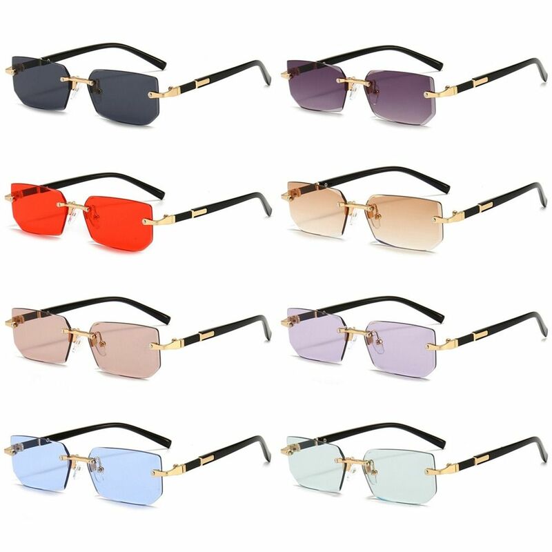 UV400 Protection Rimless Rectangle Sunglasses Vintage Y2K Eyewear Frameless Sun Glasses for Women & Men