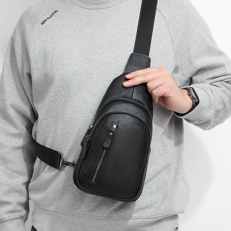 100% Genuine Leather Men Chest Bag Male Shoulder Bag Messenger Bag Casual Crossbody Bag Fashion Men's Purity Handbag
