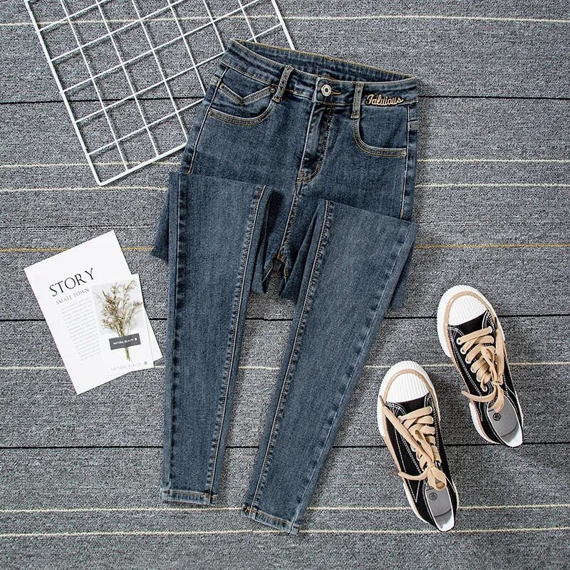 Calça jeans lápis skinny, cintura alta feminina, jeans stretch vintage coreano, comprimento do tornozelo Kot, streetwear primavera e outono