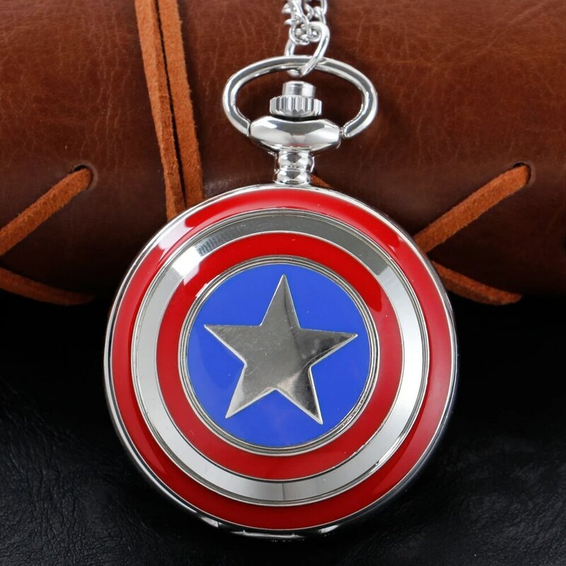 Silver Popular Captain Shield Pocket Watch Fashion Men and Women Necklace Chain Vintage Fob Steampunk Pendant Cf1032