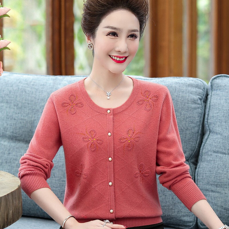 Cardigan à manches longues pour femme d'âge moyen, tricots tout match, mode mère, tout-assressenti, femme coréenne, automne, 2024