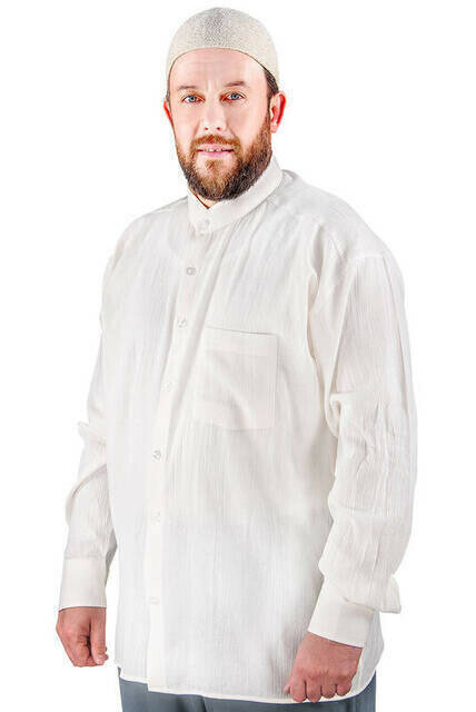 IQRAH-camisa de tela con cuello redondo, crema, 1143