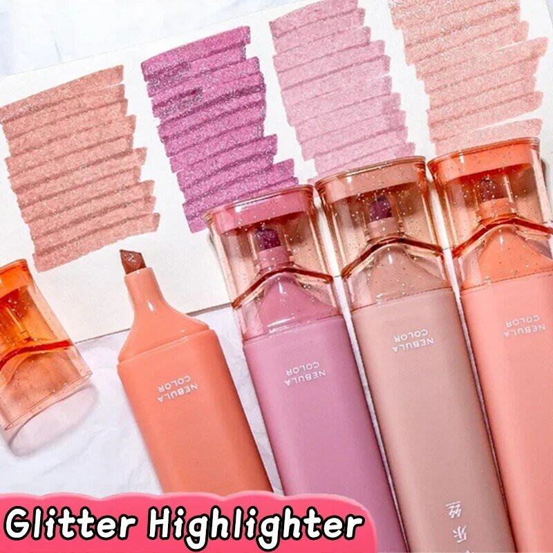 4-1Pcs Glitter Color Shiny Pens Glitter Highlighter Flexible Line Width Art Painting Markers Pen for Drawing Painting Art School