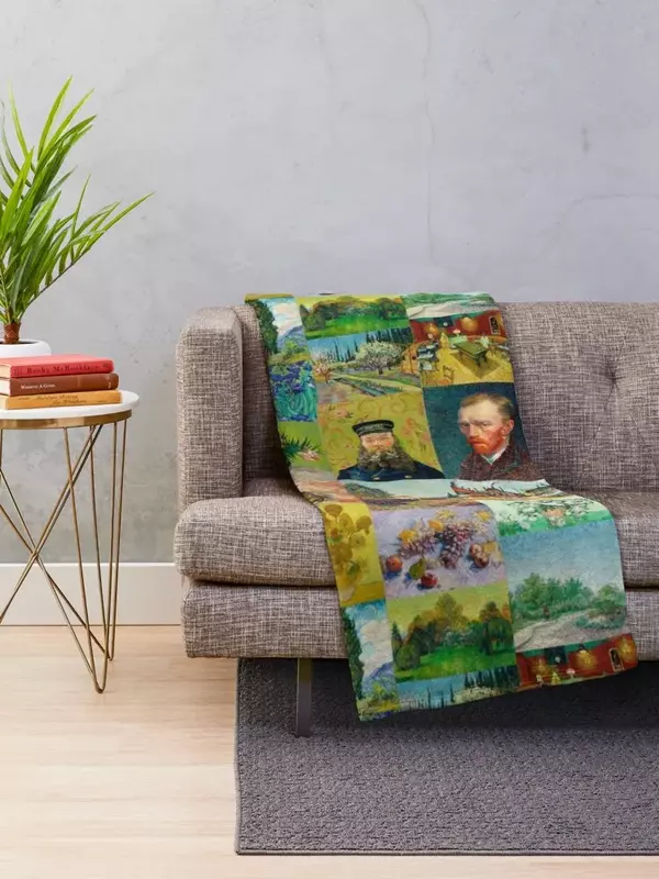 Manta de franela mullida para el hogar, cobertor de pelo de Van Gogh Collage, mantas para turistas