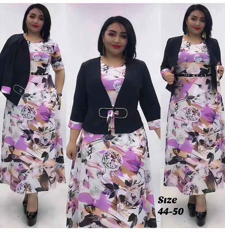2023 Dashiki African Plus Size Dresses for Women 2XL-6XL Autumn Elegant Africa Short Sleeve Print Long Dress Maxi Dress + Coat