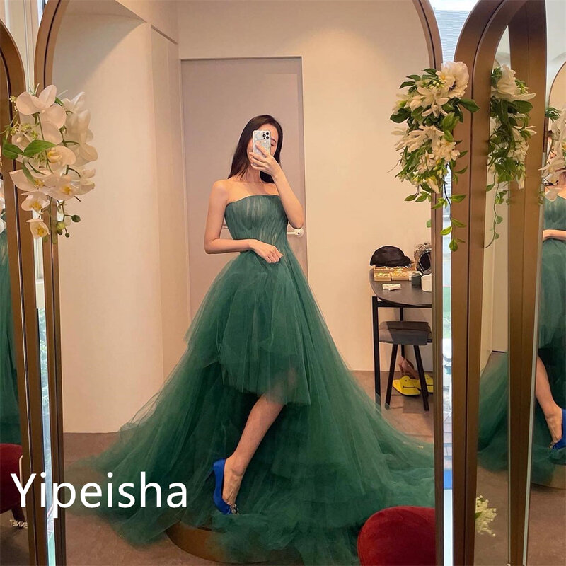 Baljurk Saudi Arabia Prom Yipeisha Retro Mode Strapless Jurk Feest Celebrity Gedrapeerde Vouw Chiffon Homecoming Jurken