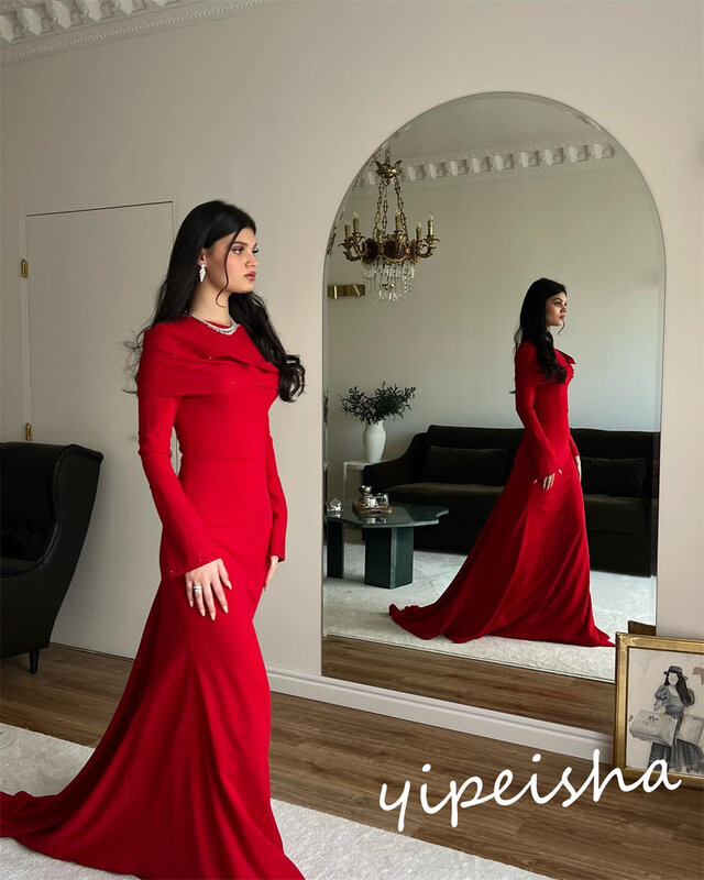 Prom Dress Evening Saudi Arabia Jersey Draped Formal Evening A-line O-Neck Bespoke Occasion Gown Long Dresses