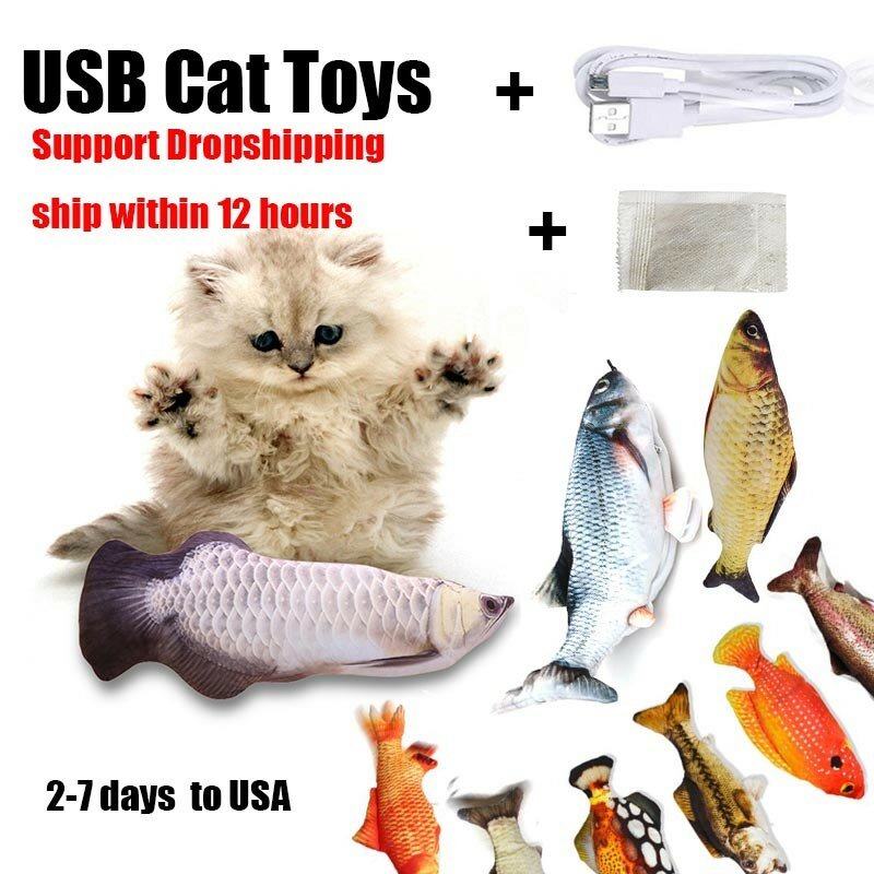 Cargador USB de felpa suave para mascotas, pez, gato, simulación 3D, baile, meneo, juguete, suministros de interacción para mascotas, favores para gatos, accesorios para gatitos