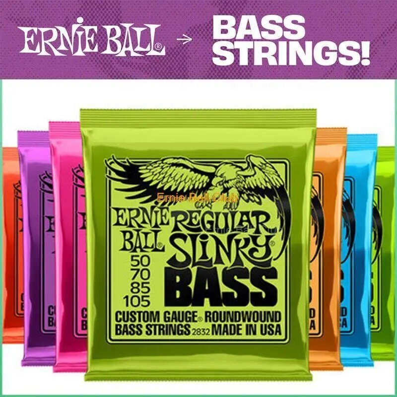Ernie Ball struny basowe regularne Slinky niklowane odporne na rdzę 5 4 struny basowe instrumenty muzyczne 2832 2834 2835 Light 50-105