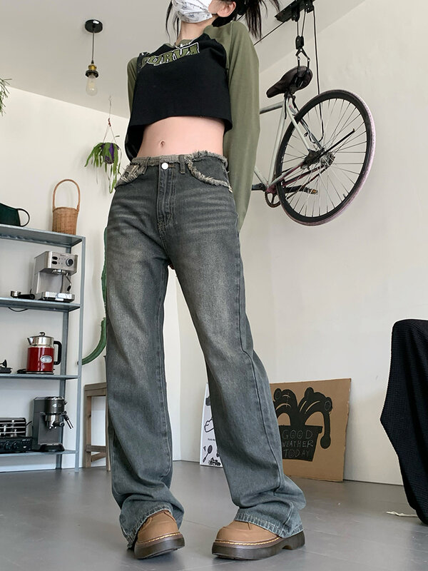 Wysokiej talii dżinsy dla kobiet w stylu Vintage proste workowate spodnie dżinsowe Streetwear modna w stylu amerykańskim spodnie jeansowe szerokie nogawki