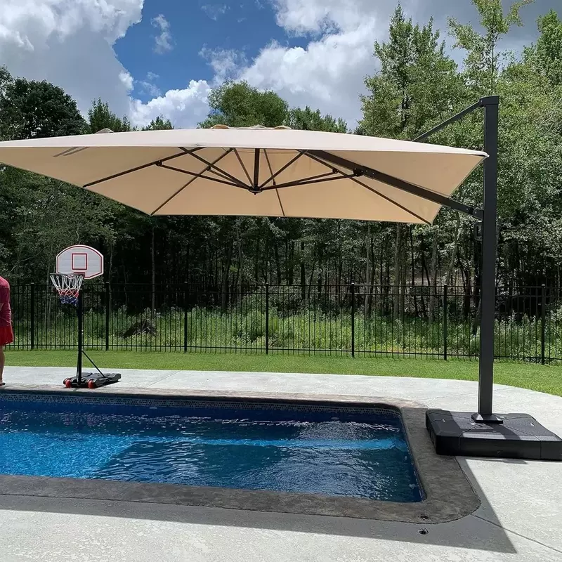Ombrello rettangolare grande ombrellone da esterno in alluminio sfalsato con rotazione di 360 gradi ombrelloni da giardino Beige a sbalzo