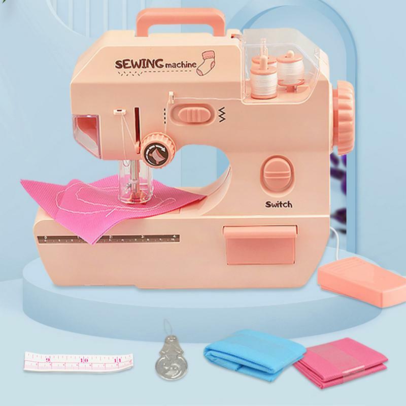 Mini Sewing Machine Toy Mini Kids Simulation Electric Miniature Machine Double Threads Mending Machine With Foot Pedal For Kids