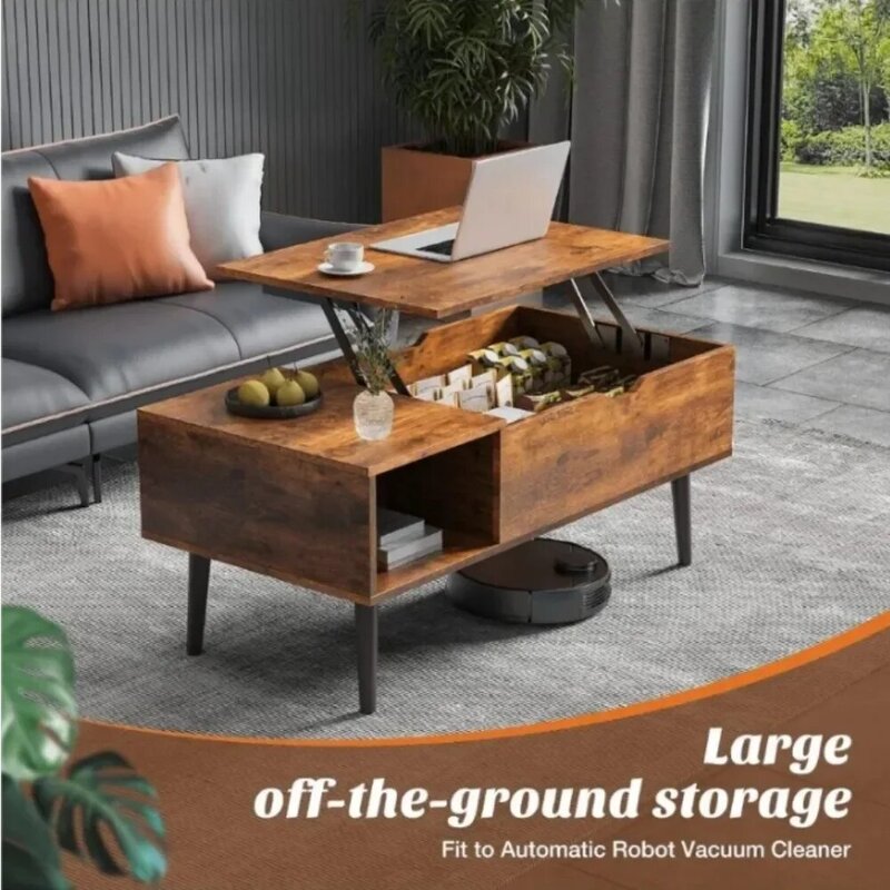 Couch tisch steigende Tischplatte Holz Couch tische mit Ablage fach und verstecktem Fach braun fracht frei Mittel raum Tisch