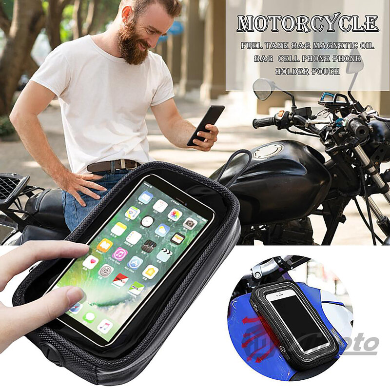 Tas ponsel navigasi tangki bahan bakar sepeda motor, tas ponsel navigasi tahan air bahan bakar sepeda motor dengan 7 buah Magnet kuat