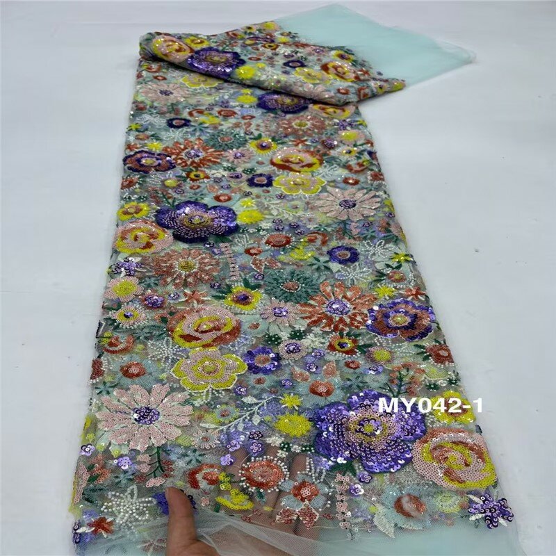 Color Bead Tube Sequined Embroidery Lace Fabric Wedding Dress