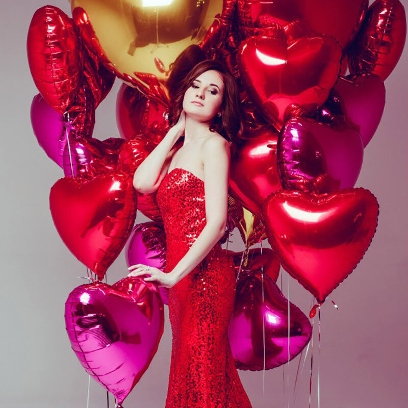 Balão de hélio em cores puras para decoração de festa, aniversário, casamento, 18 polegadas, ouro, prata e coração vermelho, amor
