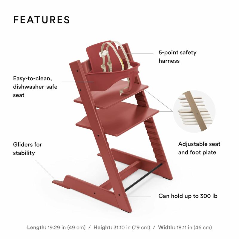 High chair, warm red adjustable, convertible chair for children and adults - includes baby set, removable straps