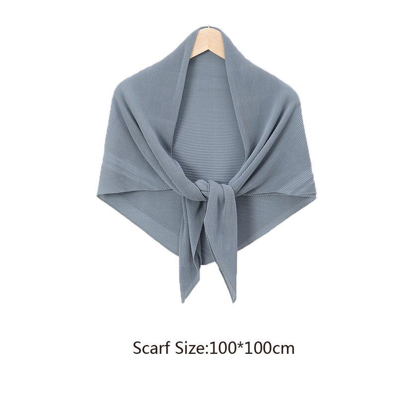 Женский плиссированный квадратный шифоновый шарф, мусульманский хиджаб в стиле кэжуал, модный однотонный платок, 100 Х100 см