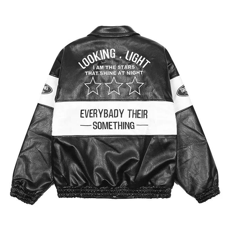 Womens Leather Bomber Jacket Primavera Outono Hip Hop High Street Varsity Racing Mulher PU Jaquetas Vintage Patchwork Casacos Unisex