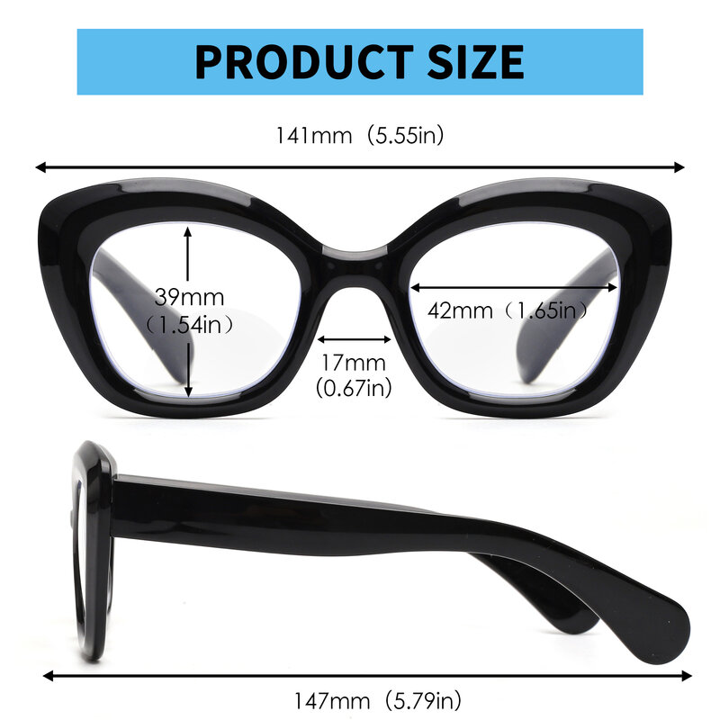 JM Cat-Eye Bifocal Reading Glasses for Women, Blue Light Blocking Computer